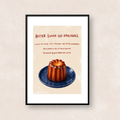 ベージュの背景に青い皿のカヌレと「Butter, Sugar, No Apologies」の文字を描いたアート「Butter, Sugar, No Apologies (Beige)」